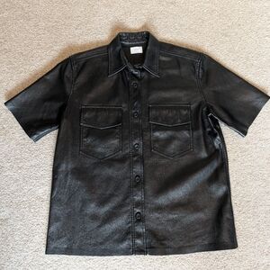 Aritzia Wilfred Black Faux Leather Casual Button Down Shirt